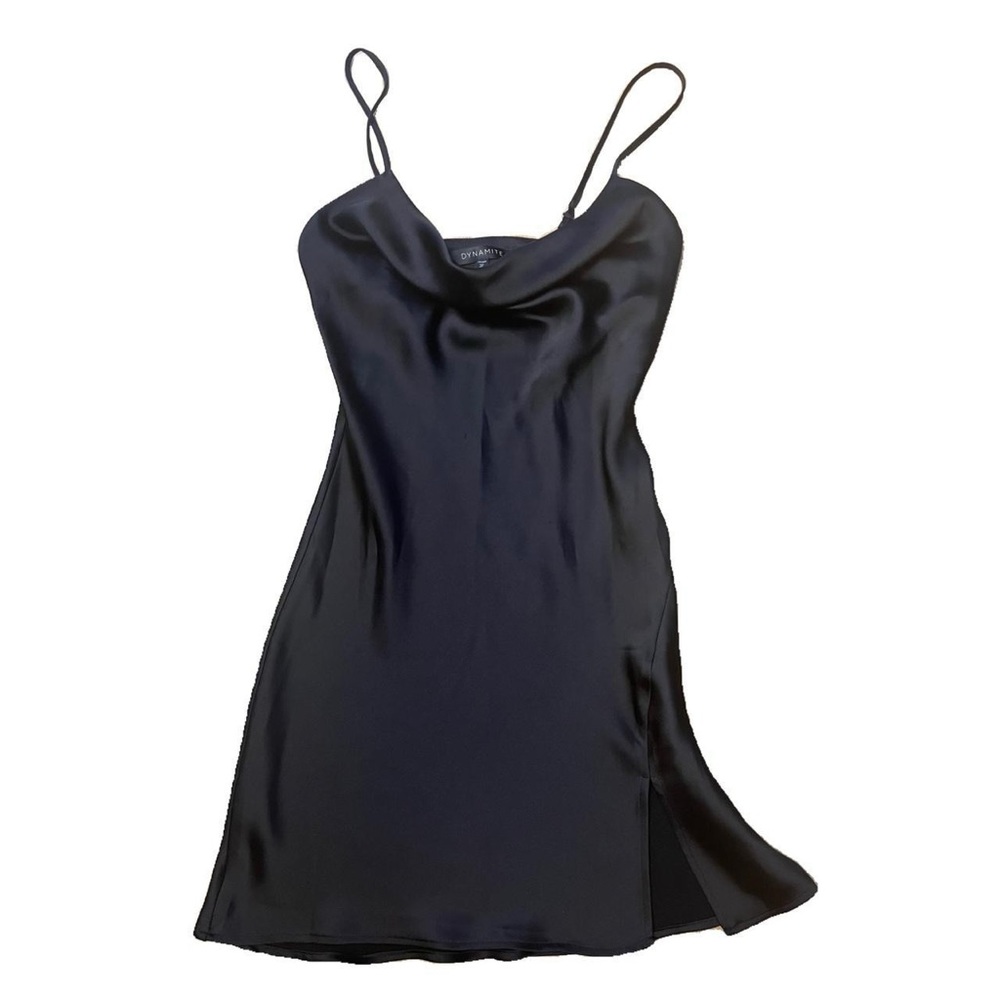 xxs dynamite black cowl neck satin slip dress